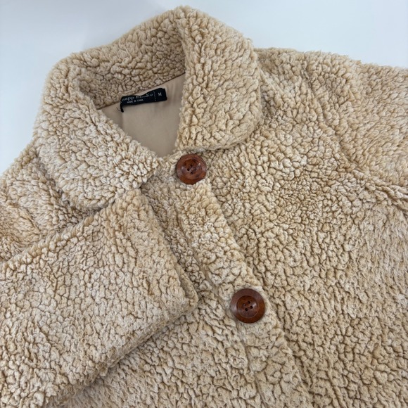 Knapp Studio Jackets & Blazers - Knapp Studio Womens Medium Sherpa Fleece Teddy Coat Button Snap Front Collar Tan